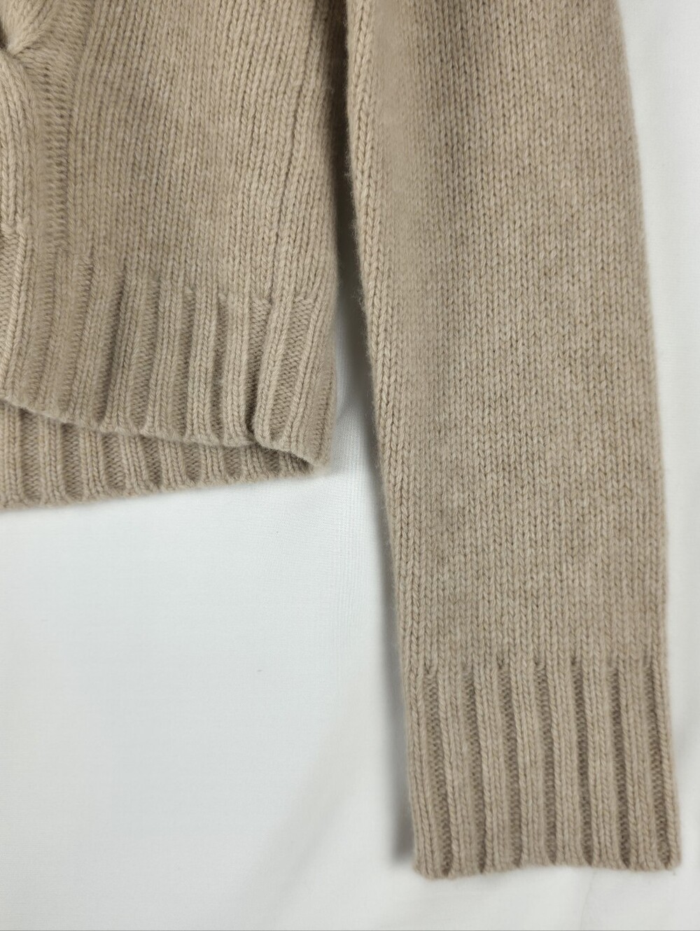 J. Crew Cashmere Blend Cable Knit V-Neck Sweater Tan Camel Minimalist Medium - Picture 5 of 10